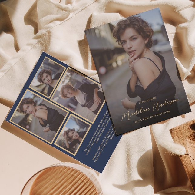 Anúncio Graduação de fotos Dourada e Azul do Marinho Cláss (Criador carregado)