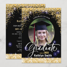 Graduação de Fotos Elegante Glitter Dourada com Es