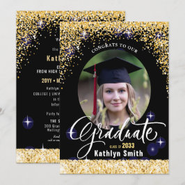 Anúncio Graduação de Fotos Elegante Glitter Dourada com Es