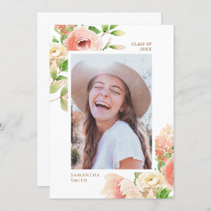 Anúncio Graduação de Fotos Elegante Rosa Rosa Rosa Floral 