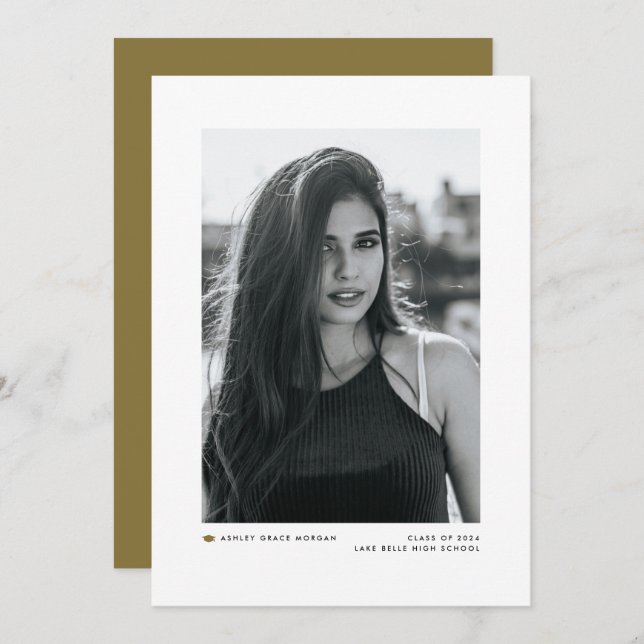 Anúncio Graduação de Fotos Mínima Moderna Dourada (Frente/Verso)