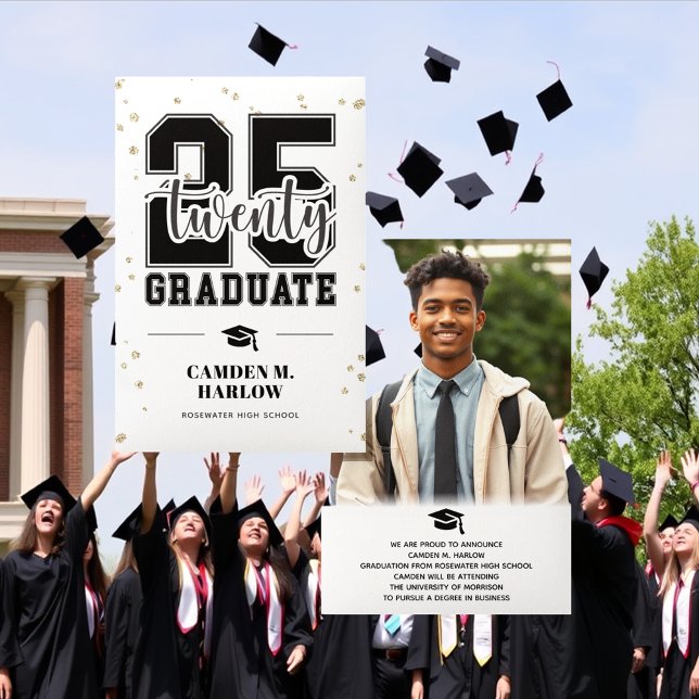 Anúncio Graduação de Fotos Moderna Preta e Dourada (Criador carregado)