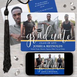 Anúncio Graduação de Fotos Real Azul e Dourada em Script M