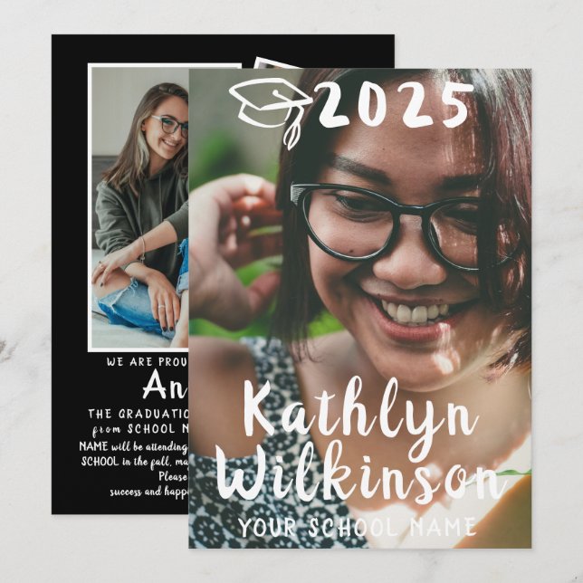 Anúncio Graduação de Fotos Simples de Script Casual Divert (Frente/Verso)