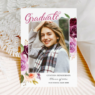 Anúncio Graduação de Garota Floral Púrpura de Plum 2020