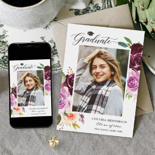 Anúncio Graduação de Garota Floral Púrpura de Plum 2020