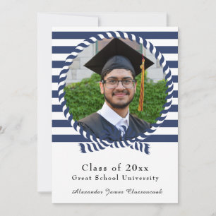 Anúncio Graduação de listras brancas azuis do Marinho de