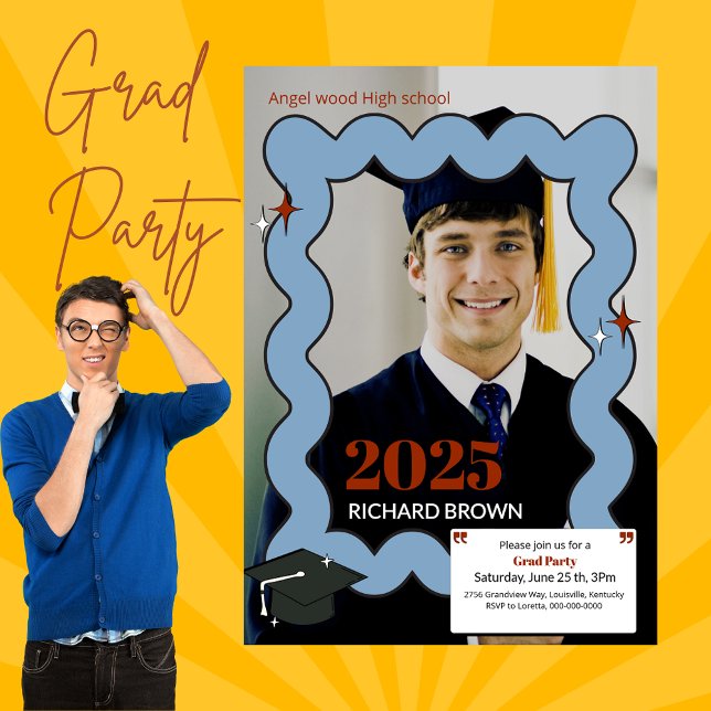 Anúncio Graduação de onda de retrô azul-claro (Criador carregado)