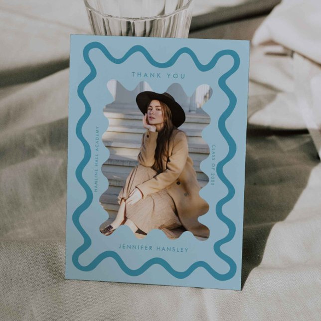 Anúncio Graduação de Quadro de Onda Azul Obrigado (Criador carregado)