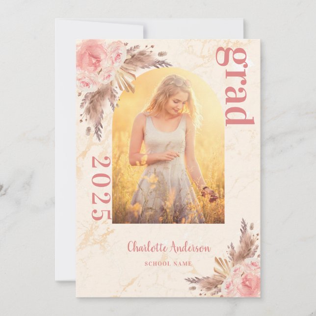 Anúncio Graduação de rosa dourado com relva de pampas (Frente)