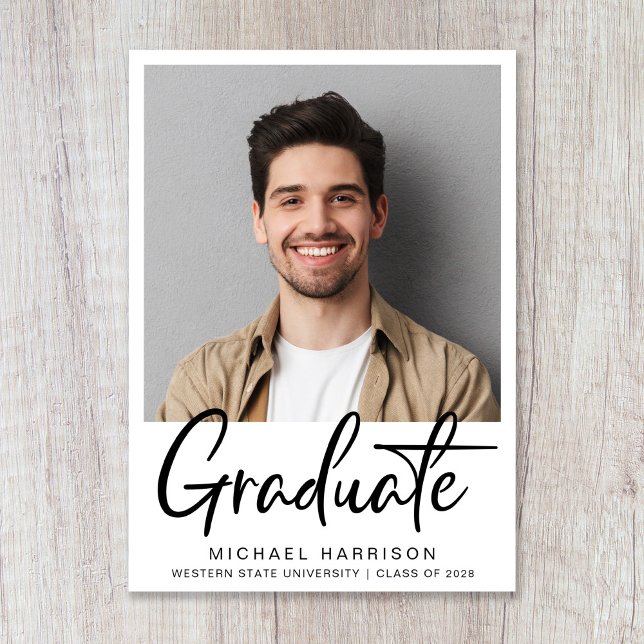 Anúncio Graduação de Script de Foto Moderna (Modern Photo Graduation Announcement)