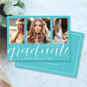 Anúncio Graduação de Turquoise de 3 Fotografias com Script