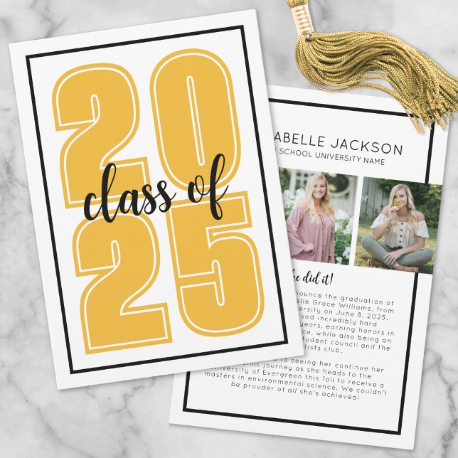 Anúncio Graduação Dourada de Foto de Formando de Script Si (Simple Script Graduate Photo Gold Graduation Announcement )