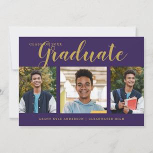 Anúncio Graduação Dourada Roxa de Colagem de Fotos Moderna