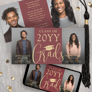 Anúncio Graduação Dupla 2 Formando Foto Comum Vermelho Bor