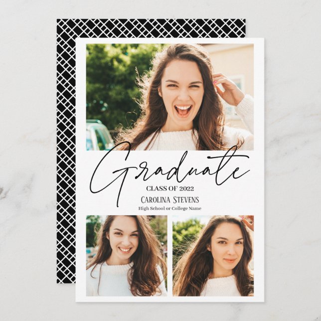 Anúncio Graduação em colagem de 3 fotos em preto e branco  (Frente/Verso)