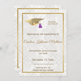 Anúncio Graduação em púrpura do Boné de Foto Dourada Elega