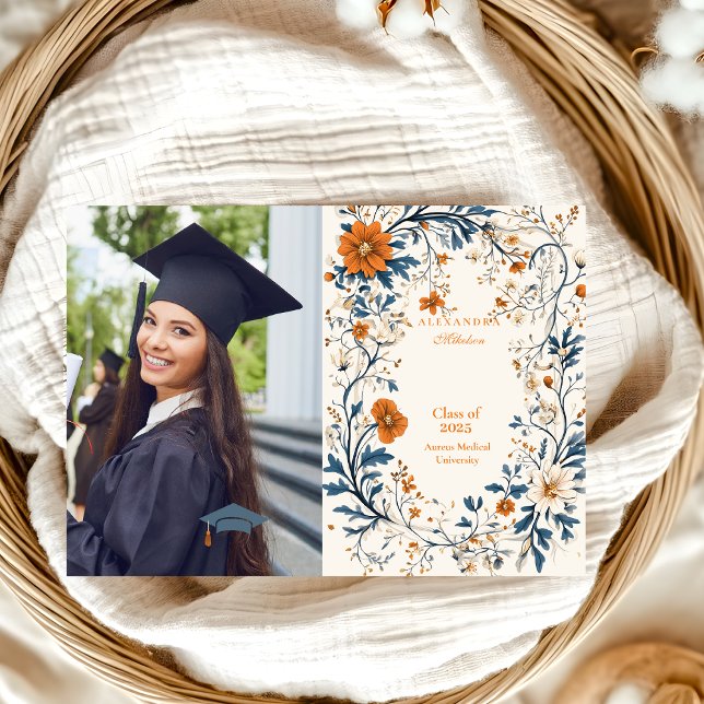 Anúncio Graduação Floral Laranja do Marinho Vintage (Criador carregado)