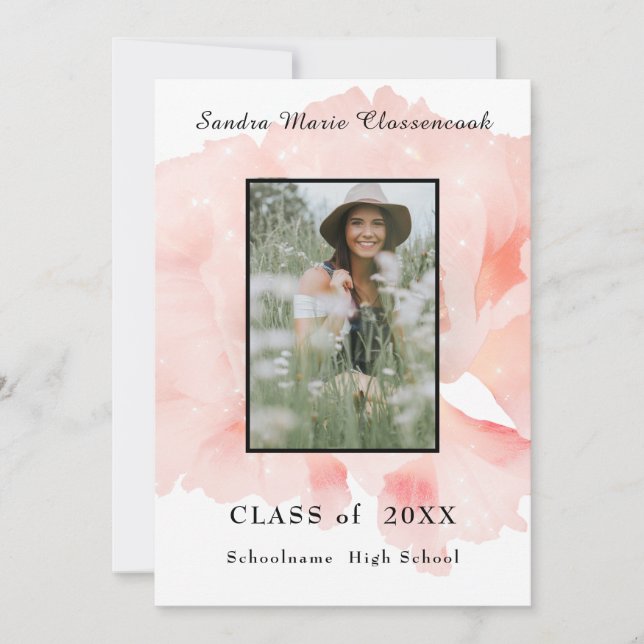 Anúncio Graduação floral mínima rosa moderna (Frente)