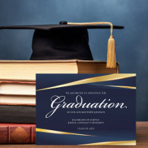 Graduação Formal Geométrica Dourada Azul Elegante 