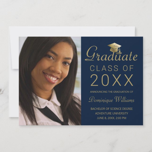 Anúncio Graduação Foto Azul Dourado Formando Script 2023 (Frente)