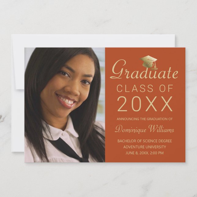 Anúncio Graduação Foto Laranja Dourado Formando Script 202 (Frente)