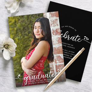 Anúncio Graduação Foto Moderna Caligrafia Coração Pret