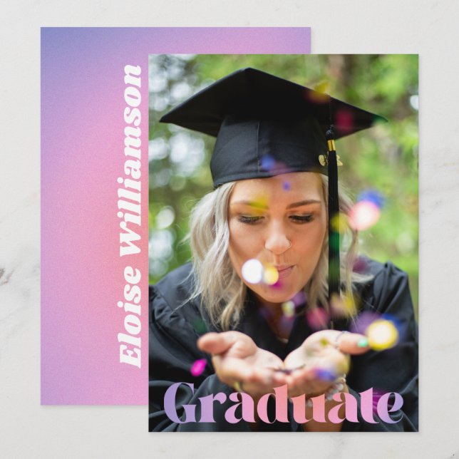 Anúncio Graduação Foto Ousada Retro Gradiente Rosa Roxo (Frente/Verso)