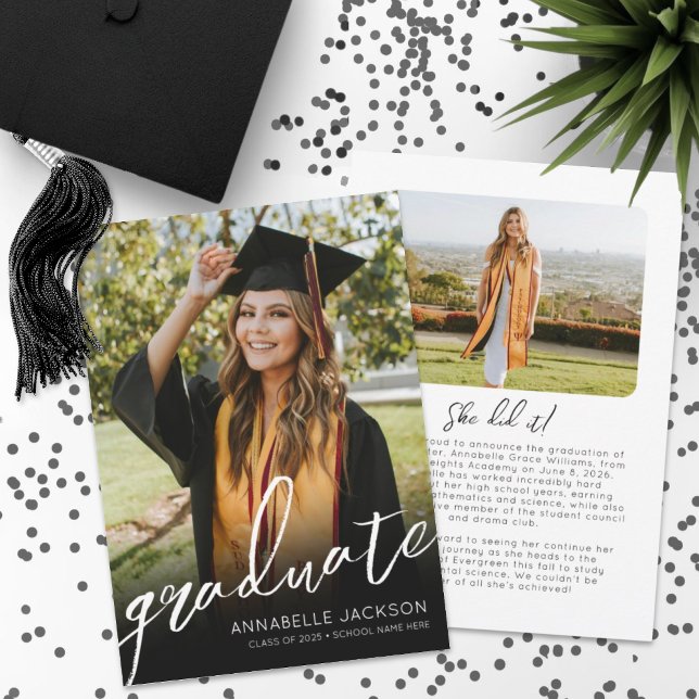Anúncio Graduação Foto Simples de Formatura (Script Graduate Simple Photo Graduation Announcement )