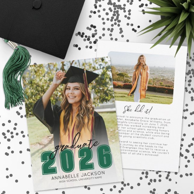 Anúncio Graduação Foto Verde Formatura (Class Of 2026 Graduate Photo Green Graduation Announcement)