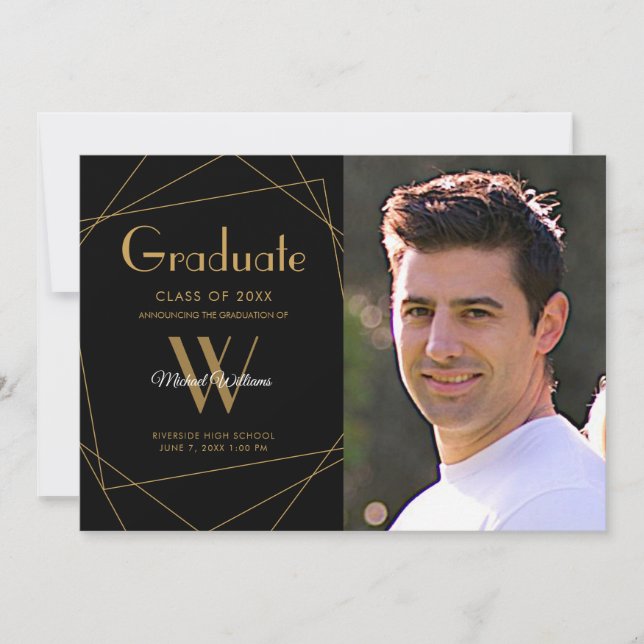 Anúncio Graduação Geométrica de Foto Negra Moderna Monogra (Frente)