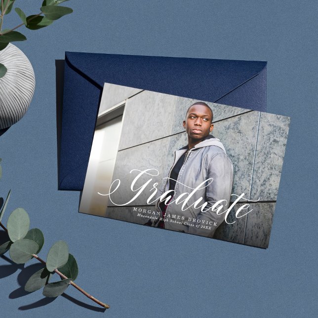 Anúncio Graduação horizontal de marinho do script de forma (Criador carregado)