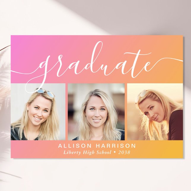 Anúncio Graduação Laranja Cor-de-Rosa-Rosa Trendy (Cherish the milestone: share your graduate's achievement with a custom photo graduation announcement)
