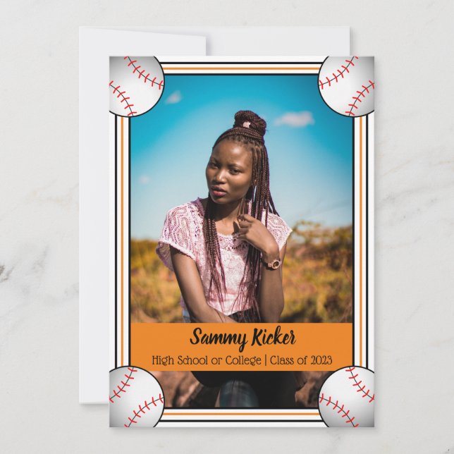 Anúncio Graduação Laranja e Negra de Baseball (Frente)