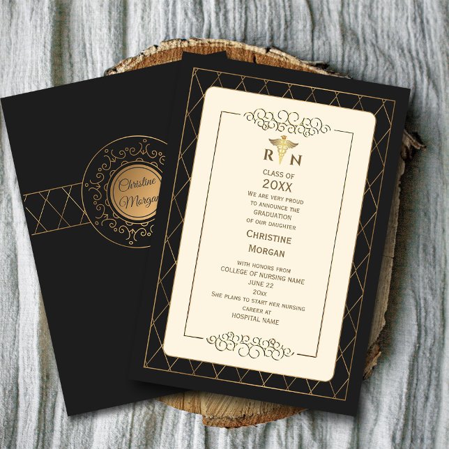 Anúncio Graduação Médica Romântica do Ornamentado Elegante ("Designing Dreams: The Art of Crafting Ornate Medical Graduation Invitations" #vintagestyle #golden)