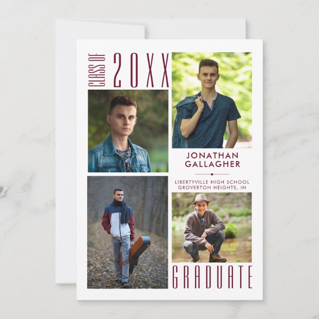 Anúncio Graduação Moderna Colagem de Fotos Maroon Sleek (Frente)