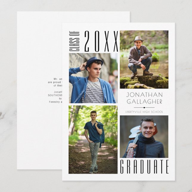 Anúncio Graduação Moderna Com Quatro Fotos Negra Anunciar (Frente/Verso)