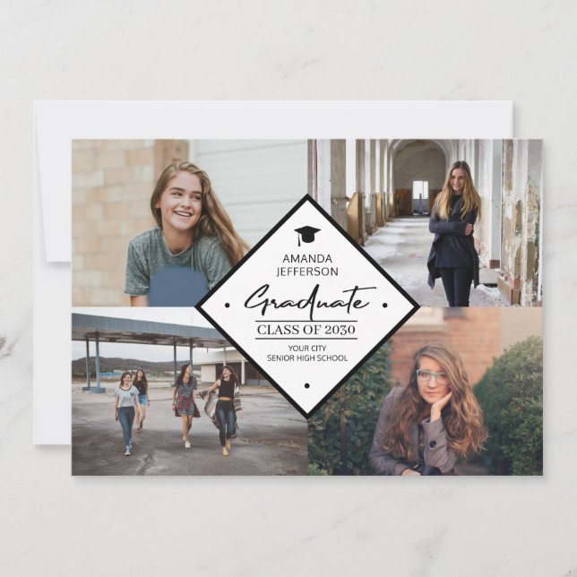 Anúncio Graduação: moderna escrita elegante 4 foto colagem (Frente)