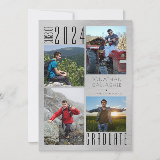 Anúncio Graduação Moderna Quatro Fotos Esmagadas Prata (Frente)