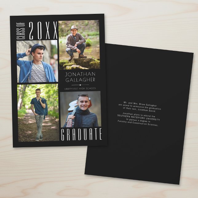 Anúncio Graduação Moderno Elegante Quatro Fotos Preto (Criador carregado)