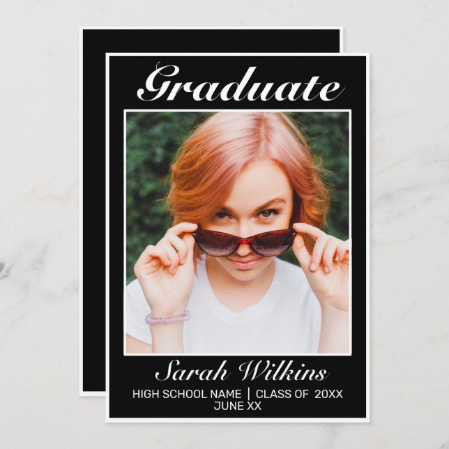 Anúncio Graduação Negra Minimalista Moderna (Frente/Verso)