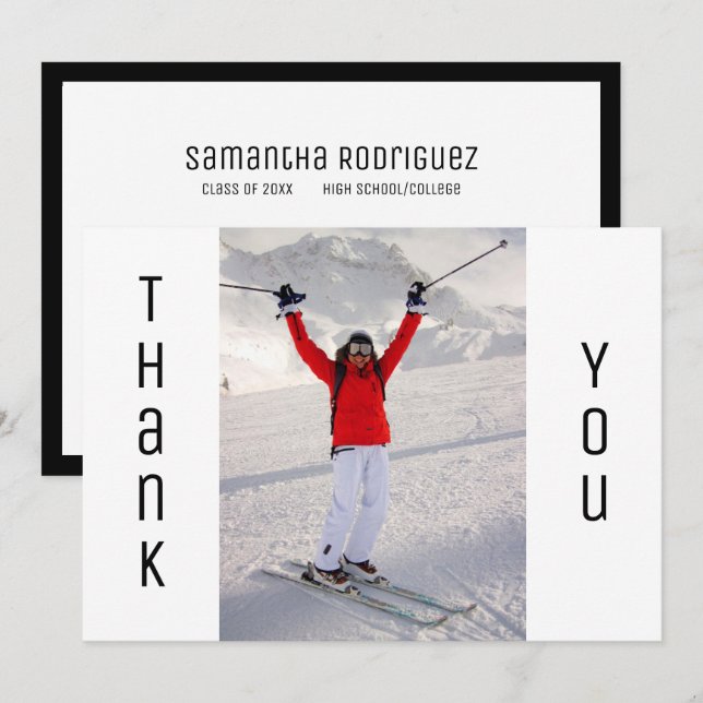 Anúncio Graduação Obrigado Foto Moderna de Formando Branco (Frente/Verso)