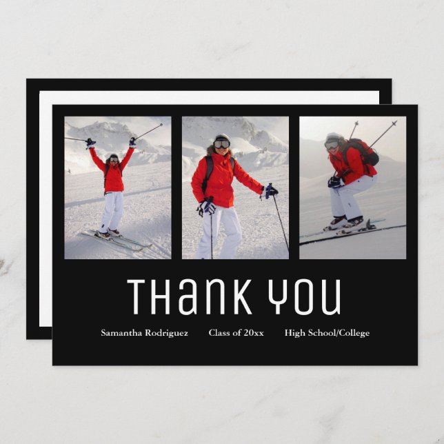 Anúncio Graduação Obrigado Moderno 3 Foto Preto Branco (Frente/Verso)