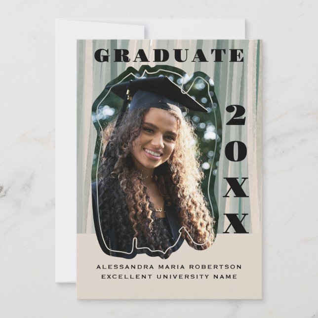 Anúncio Graduação personalizada de fotos beige sage verde  (Frente)