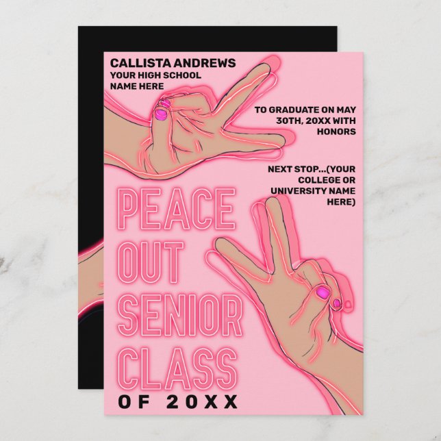 Anúncio Graduação Pink Neon Lights da Escola Peace Out (Frente/Verso)