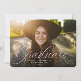 Anúncio Graduação rosa simples do ouro de script