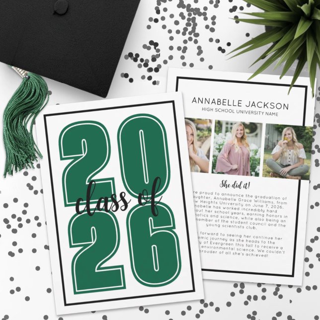 Anúncio Graduação Verde de Foto com Formando de Script Sim (Simple Script Graduate Photo Green Graduation Announcement)
