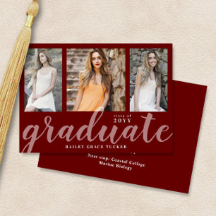 Anúncio Graduação Vermelha Colagem de 3 Fotos de Graduado 