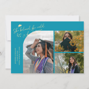 Anúncio Graduada Aqua Blue Ela Acreditou Multi Foto
