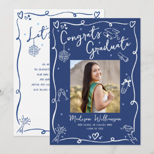 Anúncio Graduado de Doodles Desenhados à Mão em Azul Marin